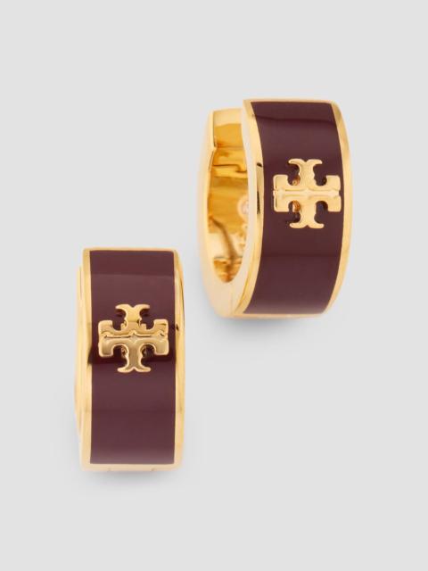 TORY BURCH Women's Icon 18K-Gold-Plated & Enamel Huggie Earrings - Tory Gold Burgundy