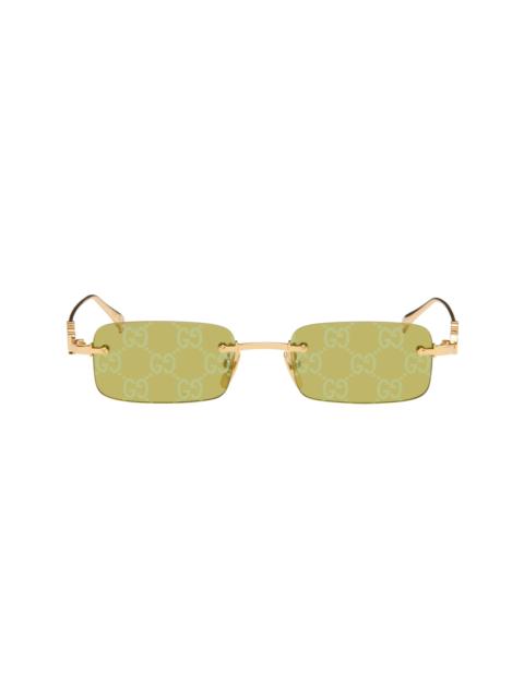 GUCCI Gold Rectangular Frame Sunglasses