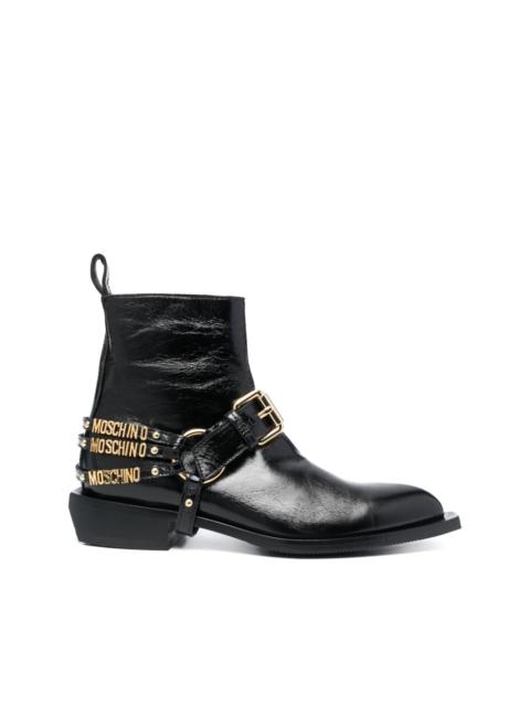 Moschino logo-lettering leather boots