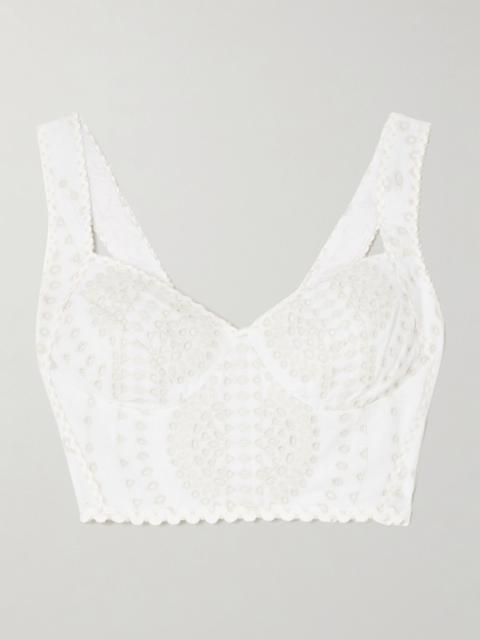 Charo Ruiz Goldie broderie anglaise cotton-blend bustier top Ivory