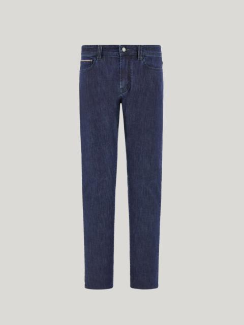 Canali MEDIUM BLUE REGULAR FIT FIVE-POCKET DENIM PANTS WITH CONTRASTING POCKET
