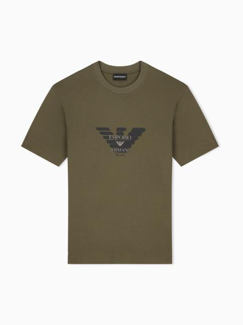 EMPORIO ARMANI LYOCELL BLEND JERSEY T-SHIRT WITH GRAFFITI EAGLE LOGO PRINT