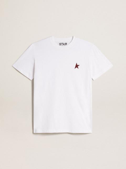 Women’s white T-shirt with burgundy star on the front