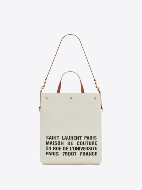 SAINT LAURENT universite north/south foldable tote bag in canvas and smooth leather
