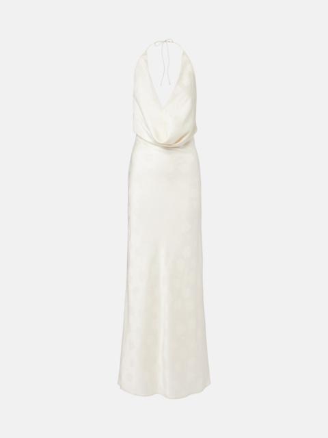 ROTATE Floral halterneck satin maxi dress