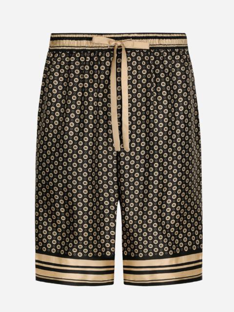 Dolce & Gabbana Silk twill jogging shorts with DG logo print