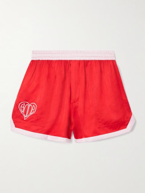 BODE Embroidered Two-tone Satin Shorts