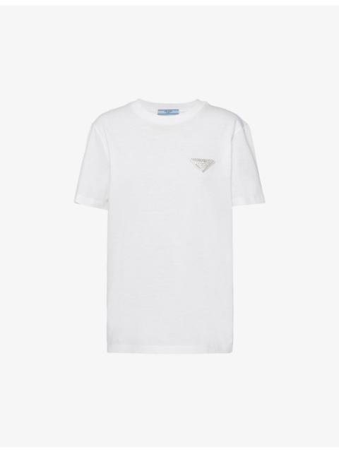 Prada Logo-plaque crystal-embellished cotton T-shirt