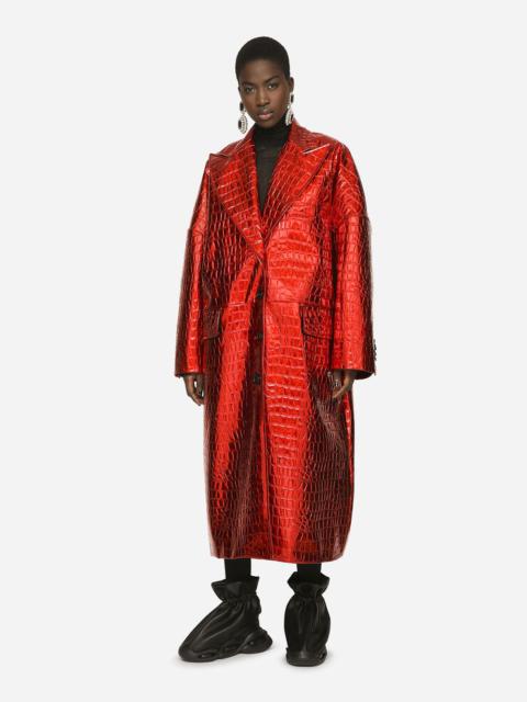 Dolce & Gabbana Single-breasted coat with foiled alligator print