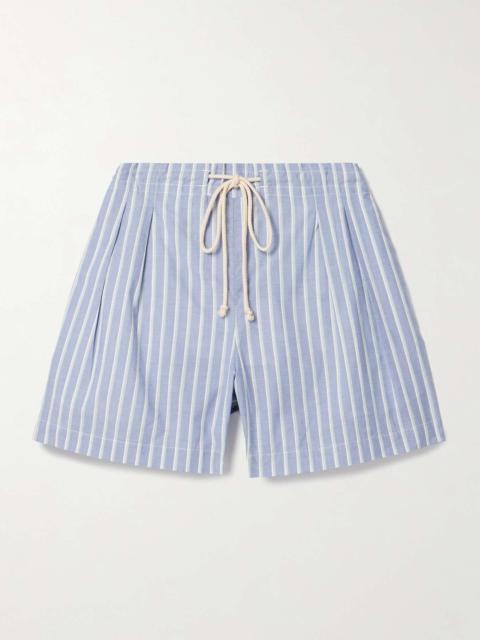 MARIA McMANUS Pleated striped organic cotton shorts Blue