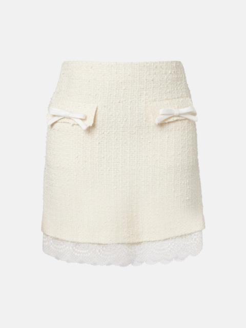 self-portrait Lace-trimmed bouclé miniskirt