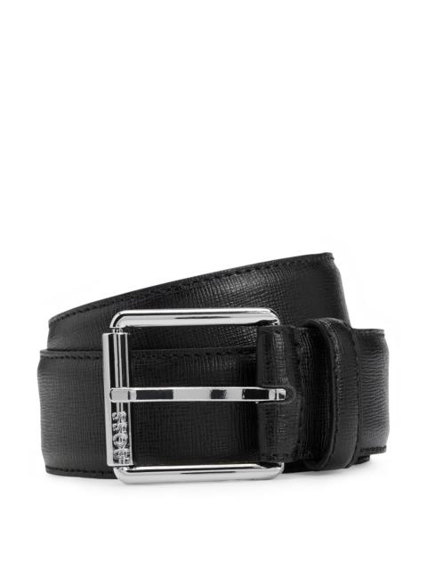BOSS ITALIAN-LEATHER BELT WITH BRANDED ROLLER AND SILVER HARDWARE