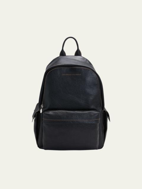 Brunello Cucinelli Men's Grained Leather Backpack