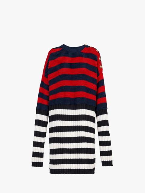 Red and black striped wool dress