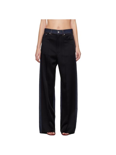 Stella McCartney Navy & Black Wide-Leg Satin-Panel Jeans