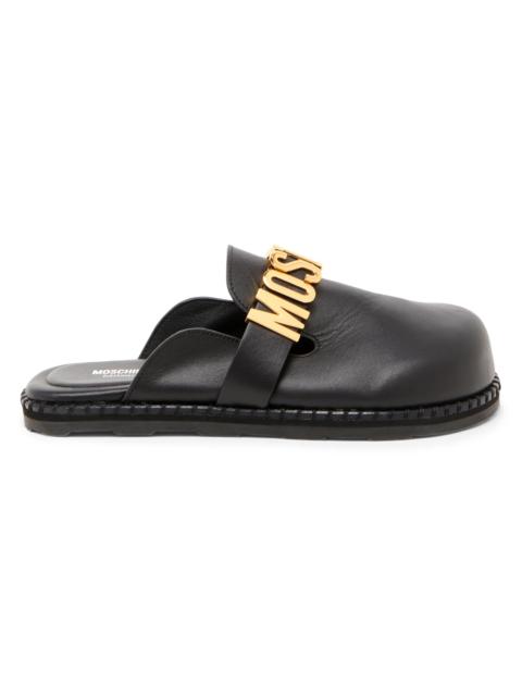 Moschino Women's Sporty Logo-Accented Leather Mules - Black
