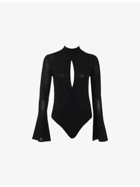 House of CB Lois High-Neck Stretch-Woven Bodysuit