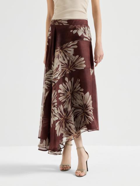 Brunello Cucinelli Bloom print silk organza fluid skirt