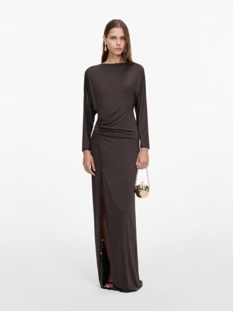 self-portrait Brown Jersey Open Back Maxi Dress
