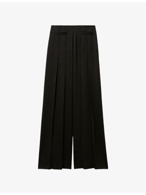 Claudie Pierlot Pleated Wide-Leg Woven Trousers