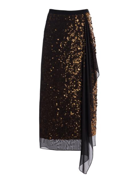 MICHAEL KORS COLLECTION Embellished Silk Georgette Midi Skirt black