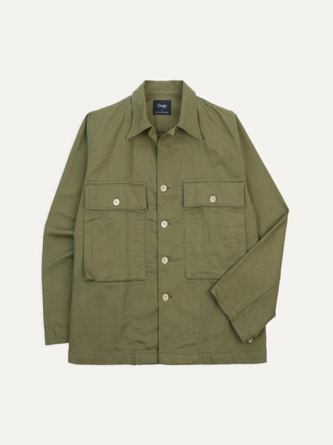 Drake's Green Cotton Twill Military Overshirt