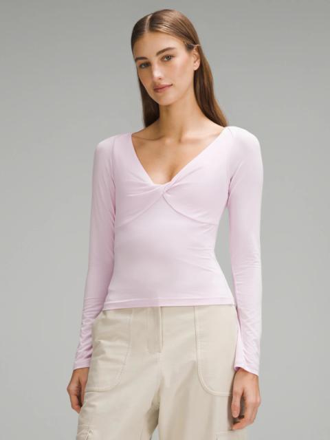 Modal-Silk Blend V-Neck Long-Sleeve Shirt