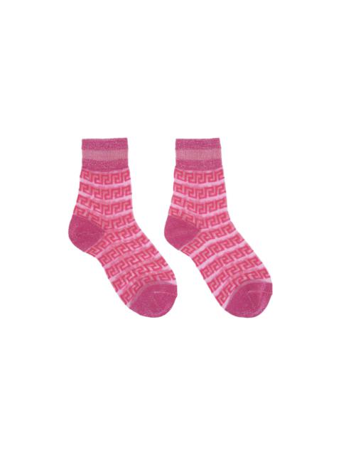VERSACE Pink Greca Sheer Socks
