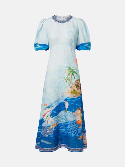 ALÉMAIS Printed linen midi dress