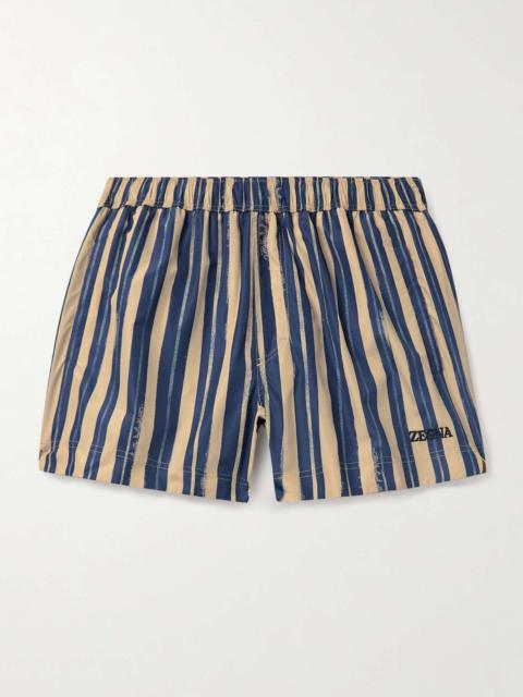 Straight-Leg Mid-Length Logo-Embroidered Striped Swim Shorts
