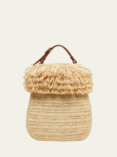 SAINT LAURENT Roady Fringed Raffia Shoulder Bag