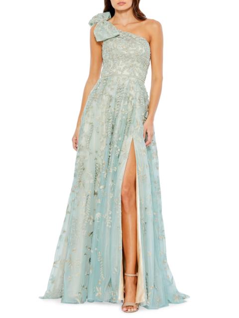 MAC DUGGAL Women's Asymmetric Embellished Tulle A-Line Gown - Sage