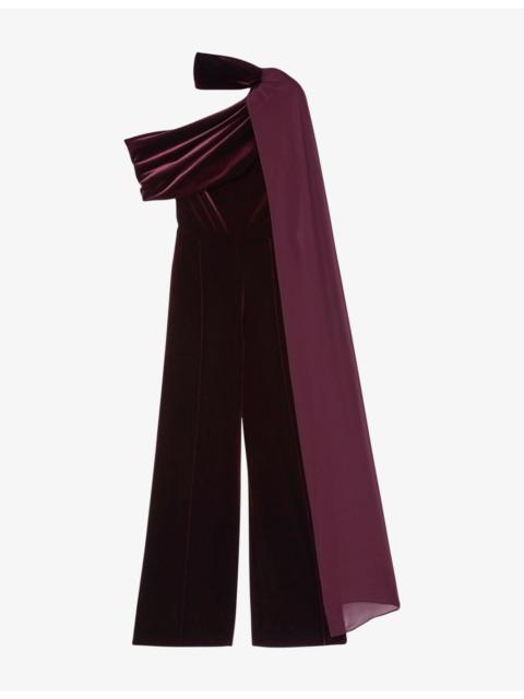 REISS Carrie Drape-Neck Stretch-Velvet Jumpsuit