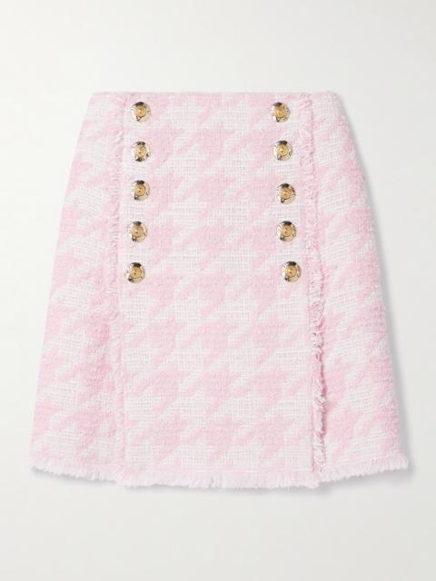 Balmain Button-embellished Pleated Checked Cotton-blend Tweed Mini Skirt