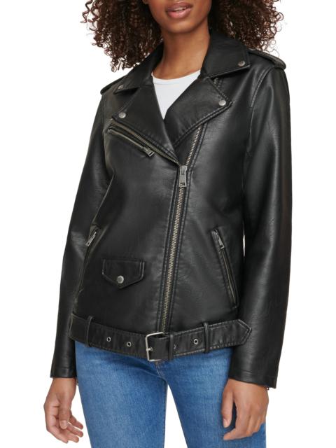 Longline Belted Faux Leather Moto Jacket