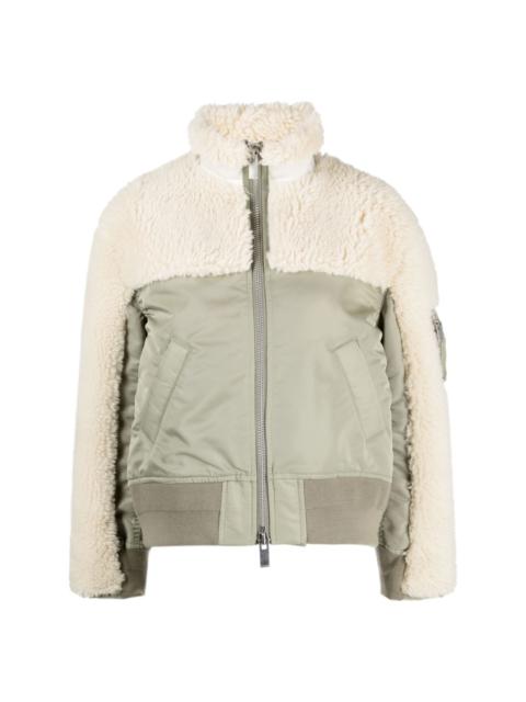 panelled shearling bomber jacket