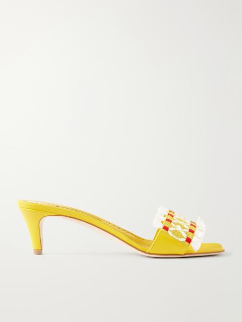 Manolo Blahnik Moremu 50 Raffia-trimmed Leather Mules