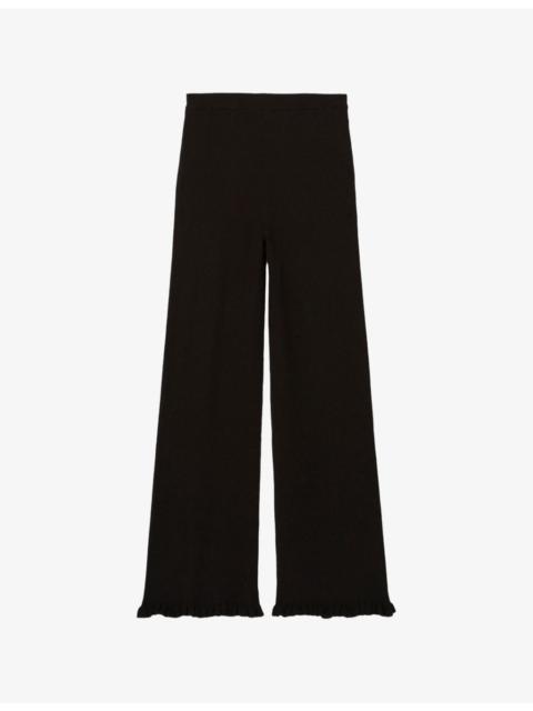 Claudie Pierlot Frilled-Trim Flared-Leg Mid-Rise Stretch-Knit Trousers