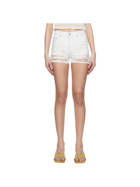 MM6 Maison Margiela White Distressed Denim Shorts