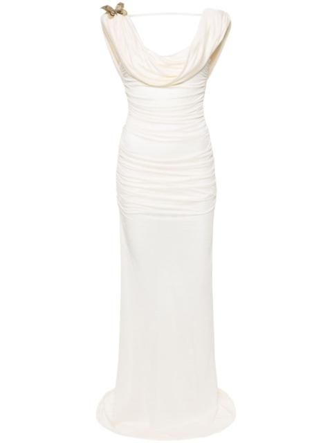 Blumarine butterfly-brooch maxi dress