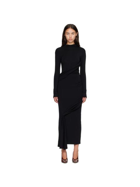 MUGLER Black Draped Turtleneck Maxi Dress