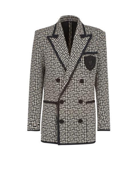 Jersey blazer with Balmain monogram and double-breasted black buttoned fastening