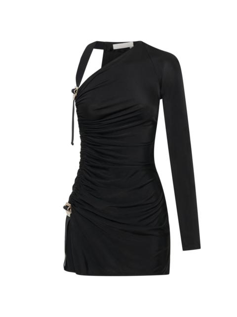 asymmetric single-sleeve gathered minidress