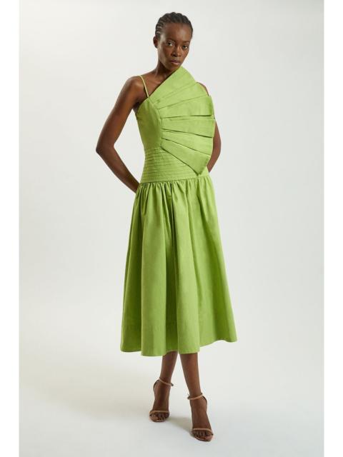 KAREN MILLEN Cotton Poplin 3D Pleat Detail Woven Midi Dress