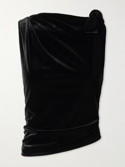 SIR. Ettore Asymmetric Tie-detailed Draped Stretch-velvet Top