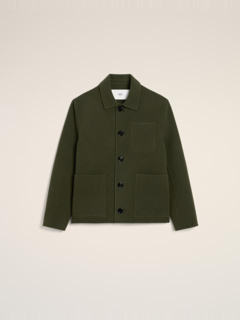 AMI Paris GREEN WOOL KNIT BOXY BUTTONED JACKET