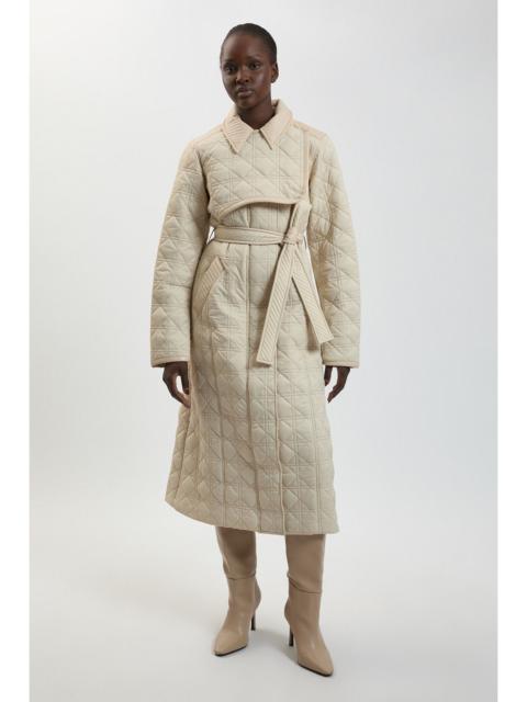 KAREN MILLEN Quilted & PU Mix Belted Padded Midi Coat