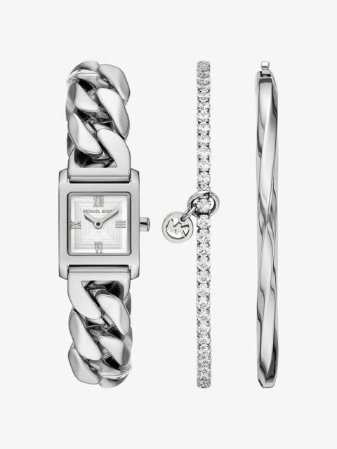 MICHAEL KORS Micro Georgie Silver-Tone Watch and Jewelry Gift Set