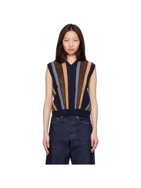 VERSACE Navy Intarsia-Wool & Leather Patchwork Vest