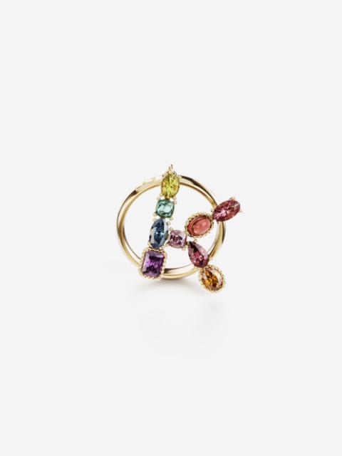 Dolce & Gabbana Rainbow alphabet K ring in yellow gold with multicolor fine gems